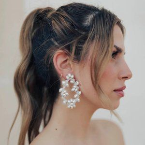 Untamed Petals Mina Earrings - Pearl Floral Bridal Hoops - Lightweight!